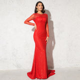 Women Sexy Long Sleeve Hollow Out V Neck Backless GlitterSparkle  Sequin Evening Maxi Dress