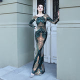 Women's Long Sleeved Pattern Sequin Sexy Slim Party Evening Dress