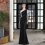 New Fashion Sexy V Neckline Sleeveless Prom Dresses One-shoulder Evening Dress