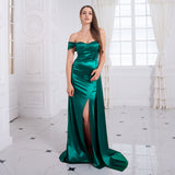 Women Sexy Elegant Off the Shoulder Sleeveless Slit Evening Party Long Ball Gown