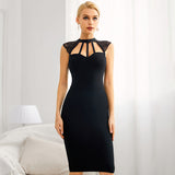 Black Lace Hollow Out Backless Bandage Dress For Women Sexy Sleeveless Club Evening Party Casual Outfits Dress