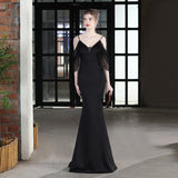 New Style Off-shoulder Floor-length Slimming Fishtail Evening Dress