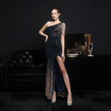 One-shoulder Beading Sleeveless Floor-length Party Evening Dress