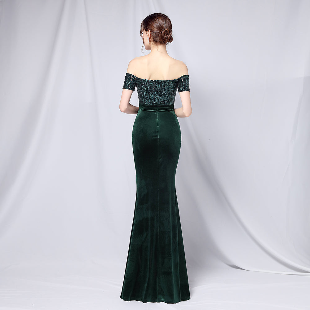 Women's Plus Size Dress Velvet Gradient Bead Shoulder Banquet Evening Dress