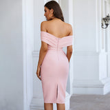 Women Sexy Off Shoulder V Neck  Party Casual Bandage Dress