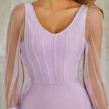 Elegant Casual Skirt Lace Long Sleeve Club Dress