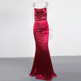 Women's Sling Sleeveless Backless Long Prom Wedding Bridesmaid Dress