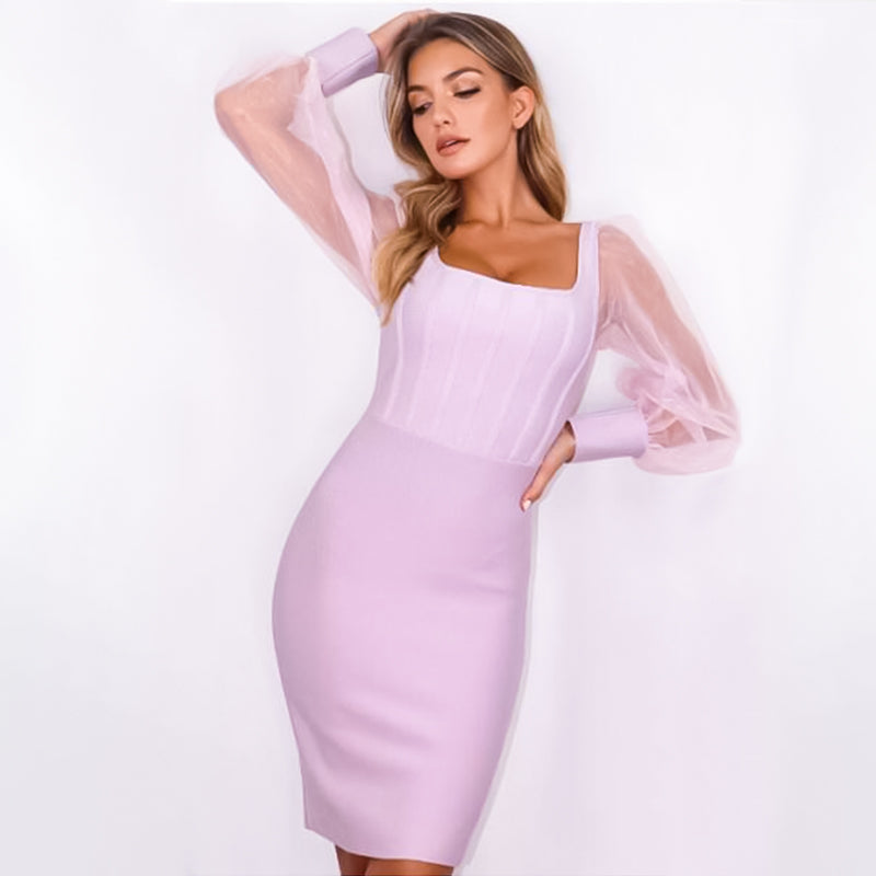 Elegant Casual Skirt Lace Long Sleeve Club Dress