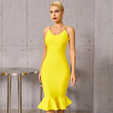 Women Sexy Trumpet Bandage Dress Ruffles Evening Club Party Female Outfit Casual Dress