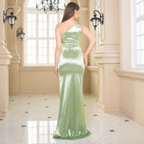 Women Sexy One Shoulder Party Bridesmaid Evening Gown Slit Maxi Dress