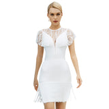 Women's White Lace Bandage Dress Sexy Tassel Mini Wedding Dresses