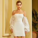 White Off Shoulder Strapless Bodycon Dresses With Long Sleeves Dress