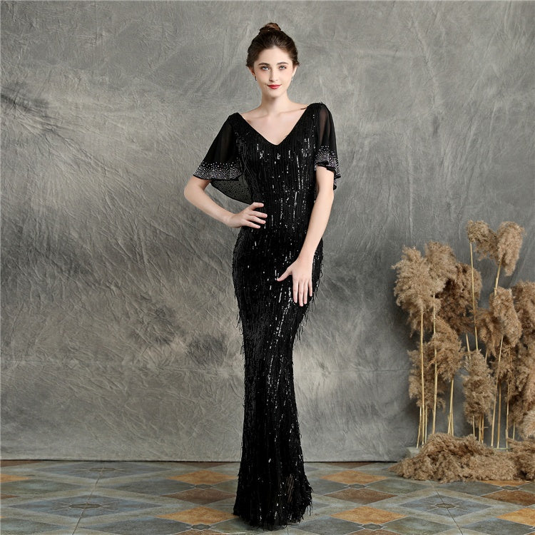 Women's V-neck Short Sleeved Fishtail Evening Dress