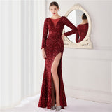New Elegant Long-Sleeves Sequined Queen's Fishtail Evening Dress