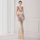 New Design Floor-length Sleeveless V-neck Slim Sequin Dress