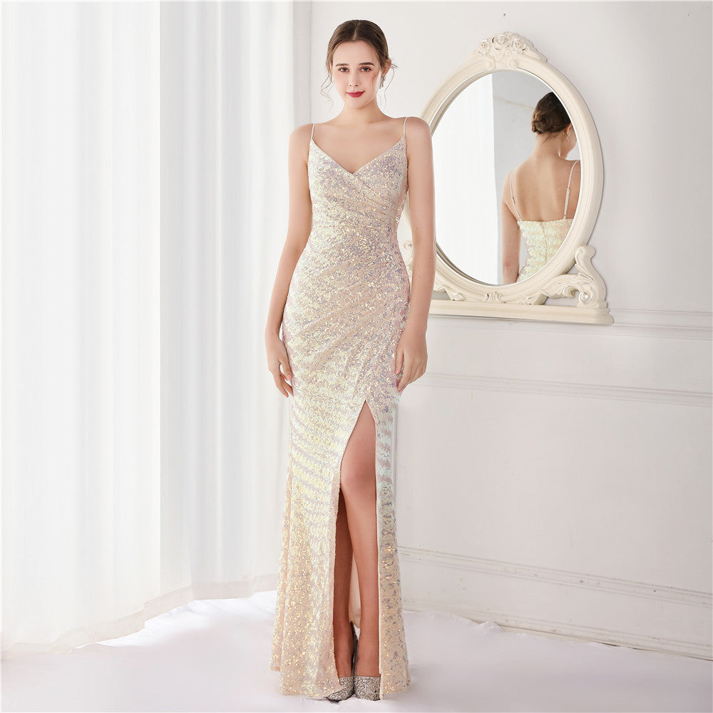 New Fashion Sequin Prom Dresses  Sleeveless  V-neck Evening Dress