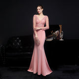 New Plus Size Long Sleeve Mermaid Pattern Embroidery Evening Dress