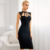 Black Lace Hollow Out Backless Bandage Dress For Women Sexy Sleeveless Club Evening Party Casual Outfits Dress