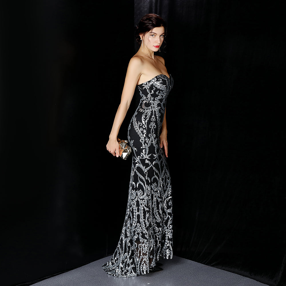 Women's Sexy Backless Sequin Party Evening Dress