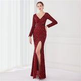 Women's Plus Size Dress New Long-sleeved sequined Fishtail Evening Dress
