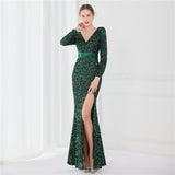 Women's Plus Size Dress New Long-sleeved sequined Fishtail Evening Dress