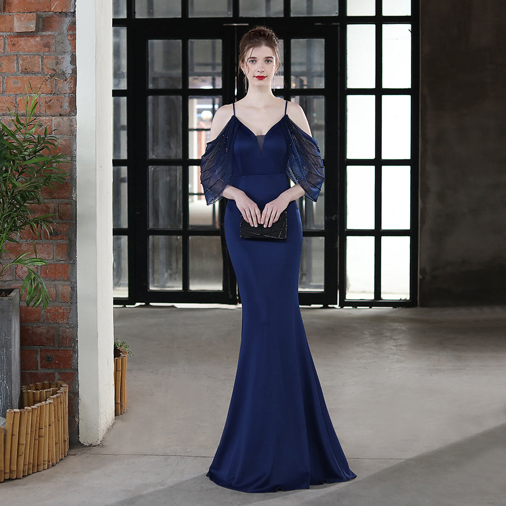 New Style Off-shoulder Floor-length Slimming Fishtail Evening Dress