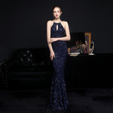 New Design Women's Sexy Sequined Diamond Sleeveless Floor Length Evening Dress