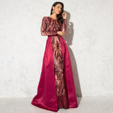 Women Sexy O Neck Long Sleeve Stretch Sequins Party Evening Dress