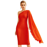 Ladies One Shoulder Long Shawl Bodycon Bandage Sexy Party Dress