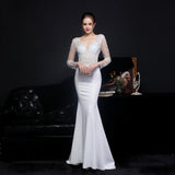 New Plus Size Long Sleeve Mermaid Pattern Embroidery Evening Dress