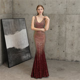 Women Evening Dress Long Sequins Fish Tail Dress