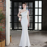 New Fashion Sexy V Neckline Sleeveless Prom Dresses One-shoulder Evening Dress