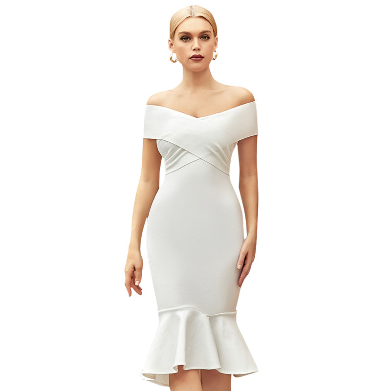 Elegant Dresses Off Shoulder Bodycon Bandage All White Dresses