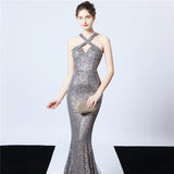Women Luxurious Sleeveless  Fish Gownsequin Evening Dresses Prom Dress