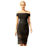 Women Off Shoulder Black Lace Bodycon Bandage Dress Sexy Hollow Out Celebrity Evening Cocktail Party Dresses