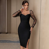 Women Casual Sexy Long Sleeve Party Lace Bandage Dress