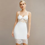 Mini Bandage Dress Sexy Spaghetti Strap V Neck White Lace Wedding Evening Party Female Outfit Dress