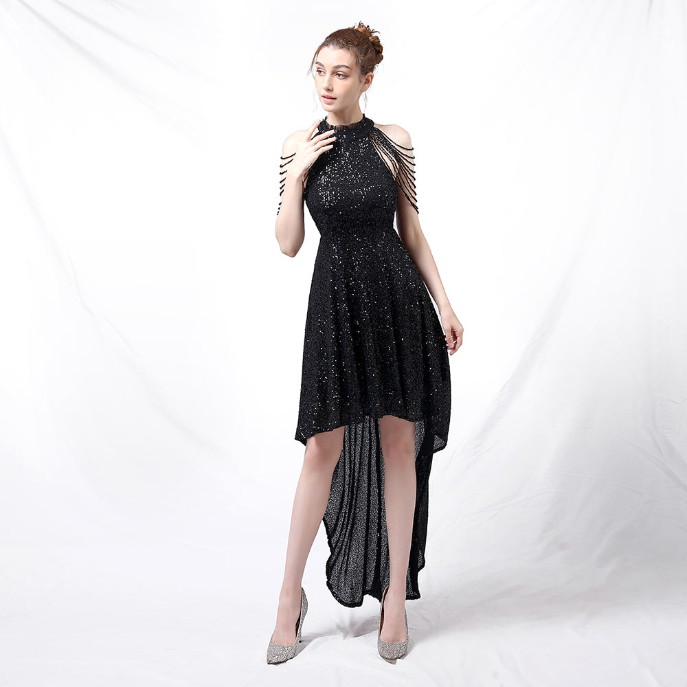 New Sequins Front Short Back Sexy Dress Party Evening Dress