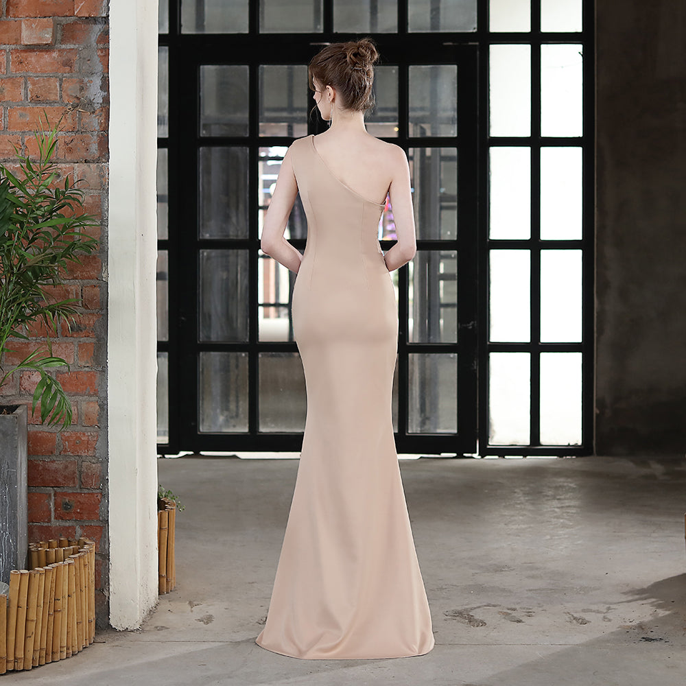 Women's Plus Size Sexy Sleeveless Prom Dresses One-shoulder Evening Dress