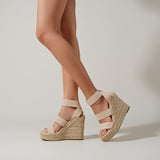 Women's hemp rope shoes summer high heel wedge platform large size sandals for women