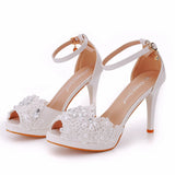 Stiletto heel shoes hollow out bridal wedding shoes