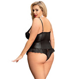 Plus size sexy lingerie hollow-out camisole sexy jumpsuit zipper open-end free-off pajamas