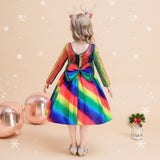 Children's Girls Long Sleeve Bow Colorful Puffy Skirt Christmas Performance Dress