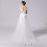 A-Line Sweep-Brush Train Lace Tulle Wedding Dress