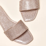 Rhinestone peep-toe slippers plus size women's sandals beach glossy flat slippers