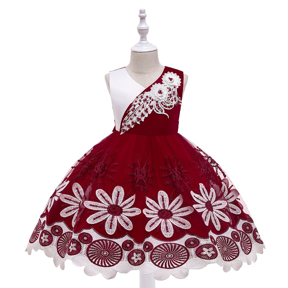 New Children's Dress Flower Child Princess Skirt Pompous Gauze Little Host Girls Show Costumes