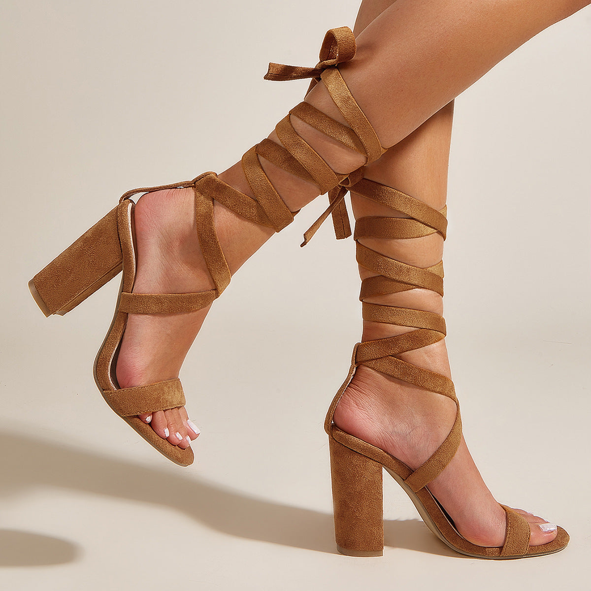 Brown Round Toe Chunky Fashion High-Heeled Sandals | Heels, Sandals heels,  Fashion shoes