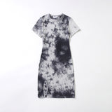 Printed rib parent-child dress round neck tie-dye dress