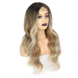 Wig female front lace wig gradient mixed color long hair chemical fiber long curly hair big wave hair cover body wig