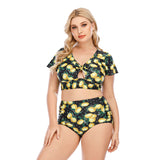 Women's printed plus size hollow-out swimsuit